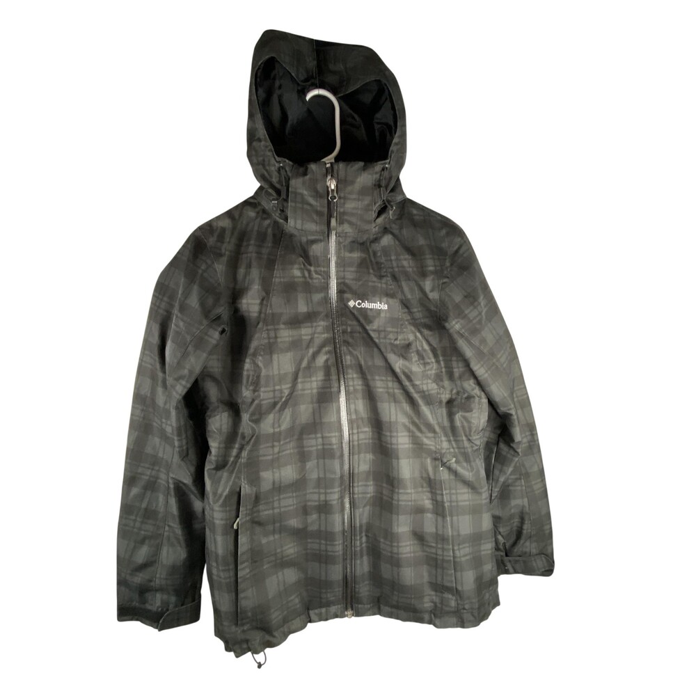 Columbia Omni-Heat Interchange Jacket Womens Medium Gray Plaid Hooded 3-in-1
